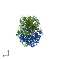 PDB entry 2bek coloured by chain, side view.