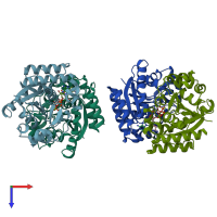 PDB entry 2bek coloured by chain, top view.
