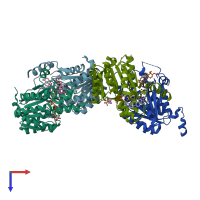 PDB entry 2bel coloured by chain, top view.