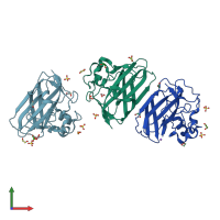 PDB entry 2bem coloured by chain, front view.