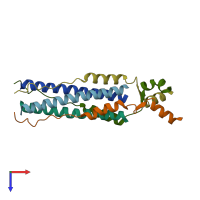 PDB entry 2beq coloured by chain, top view.