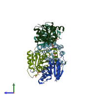 PDB entry 2bet coloured by chain, side view.