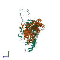 PDB entry 2beu coloured by chain, side view.