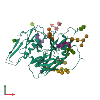 PDB entry 2bf1 coloured by chain, front view.