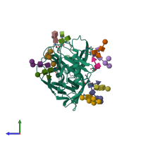 PDB entry 2bf1 coloured by chain, side view.