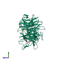 PDB entry 2bf6 coloured by chain, side view.