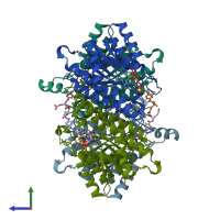 PDB entry 2bfa coloured by chain, side view.