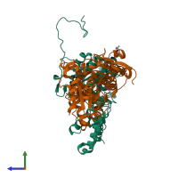 PDB entry 2bfe coloured by chain, side view.