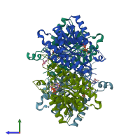 PDB entry 2bfm coloured by chain, side view.
