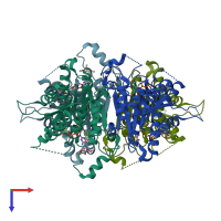PDB entry 2bfm coloured by chain, top view.