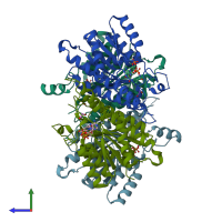 PDB entry 2bfo coloured by chain, side view.