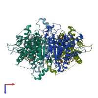PDB entry 2bfo coloured by chain, top view.