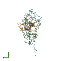 PDB entry 2bfu coloured by chain, side view.