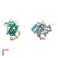 PDB entry 2bfx coloured by chain, top view.