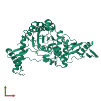 PDB entry 2bg1 coloured by chain, front view.