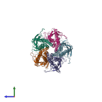 PDB entry 2bg9 coloured by chain, side view.