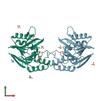 PDB entry 2bga coloured by chain, front view.