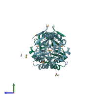 PDB entry 2bga coloured by chain, side view.