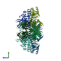 PDB entry 2bgc coloured by chain, side view.