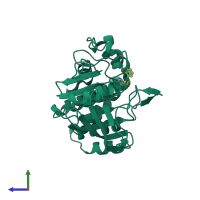 PDB entry 2bge coloured by chain, side view.