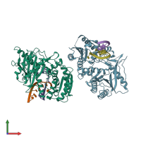 PDB entry 2bgg coloured by chain, front view.