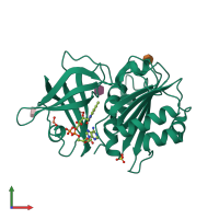 PDB entry 2bgi coloured by chain, front view.