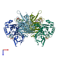 PDB entry 2bgj coloured by chain, top view.