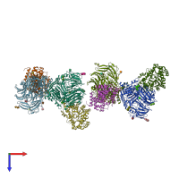 PDB entry 2bgn coloured by chain, top view.