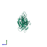 PDB entry 2bgz coloured by chain, side view.