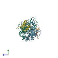 PDB entry 2bh1 coloured by chain, side view.