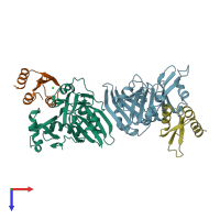 PDB entry 2bh1 coloured by chain, top view.