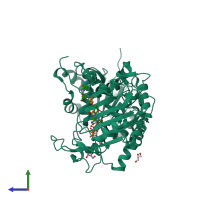 PDB entry 2bh9 coloured by chain, side view.