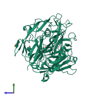 PDB entry 2bhf coloured by chain, side view.