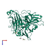 PDB entry 2bhf coloured by chain, top view.