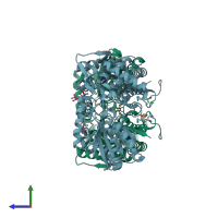 PDB entry 2bhq coloured by chain, side view.