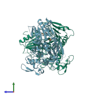 PDB entry 2bhr coloured by chain, side view.