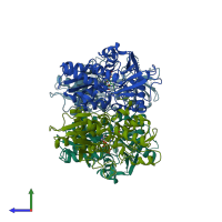 PDB entry 2bht coloured by chain, side view.