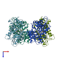 PDB entry 2bht coloured by chain, top view.