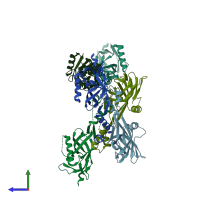 PDB entry 2bhv coloured by chain, side view.