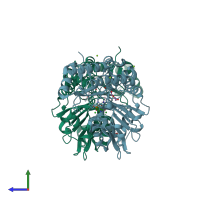 PDB entry 2bhx coloured by chain, side view.