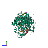 PDB entry 2bhz coloured by chain, side view.