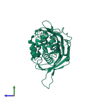 PDB entry 2bi0 coloured by chain, side view.