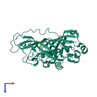 PDB entry 2bi0 coloured by chain, top view.