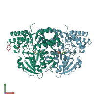 PDB entry 2bi1 coloured by chain, front view.