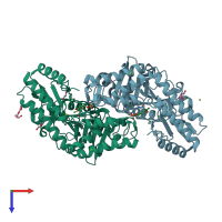 PDB entry 2bi1 coloured by chain, top view.