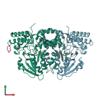 PDB entry 2bi2 coloured by chain, front view.
