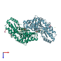 PDB entry 2bi2 coloured by chain, top view.