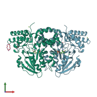 PDB entry 2bi5 coloured by chain, front view.