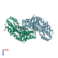 PDB entry 2bi5 coloured by chain, top view.