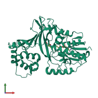 PDB entry 2bi7 coloured by chain, front view.